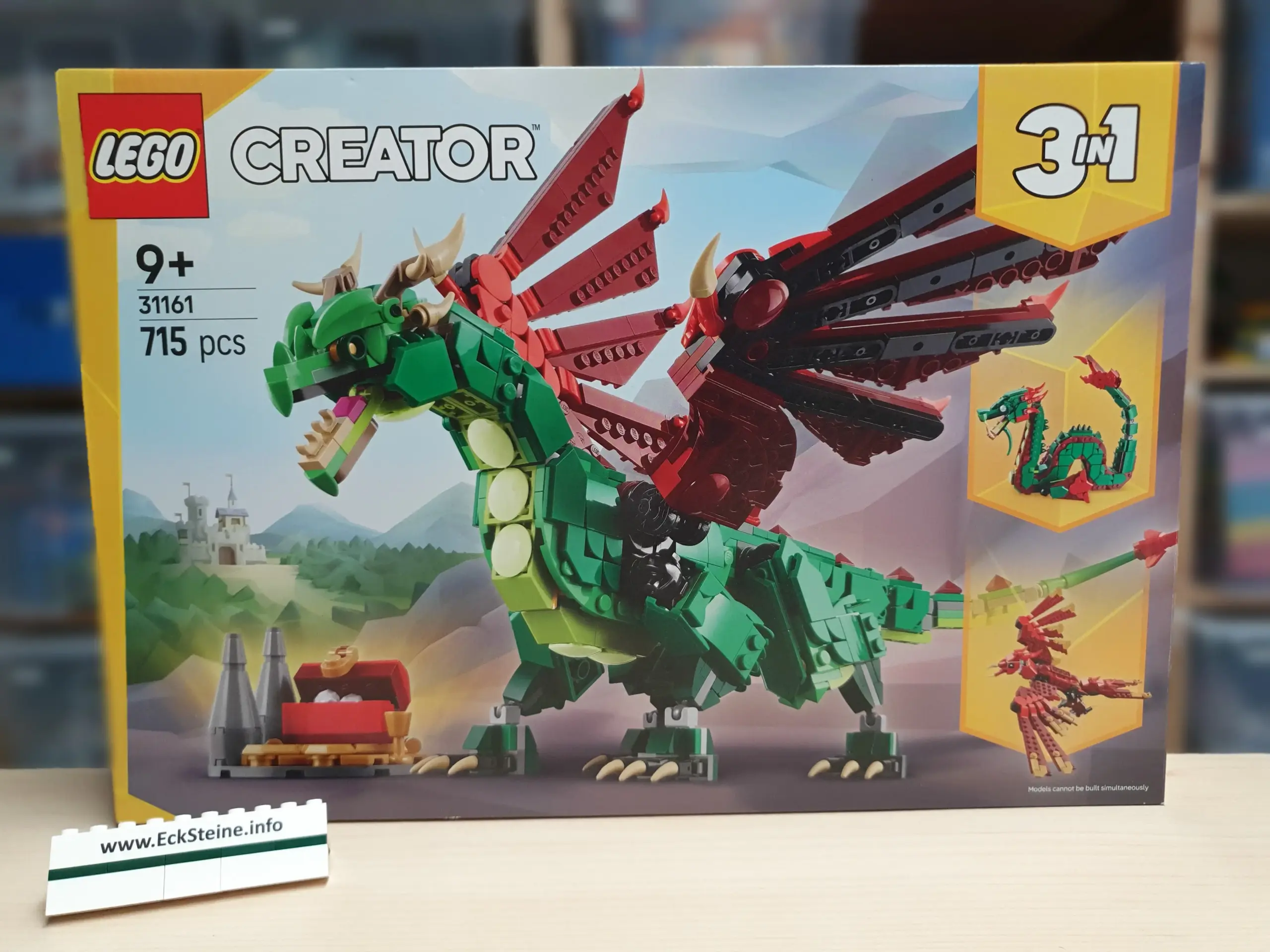 EckSteine Produktbild vom Set Grüner Drache der Marke LEGO mit der Setnummer 31161 aus der Kategorie CREATOR 3-IN-1.