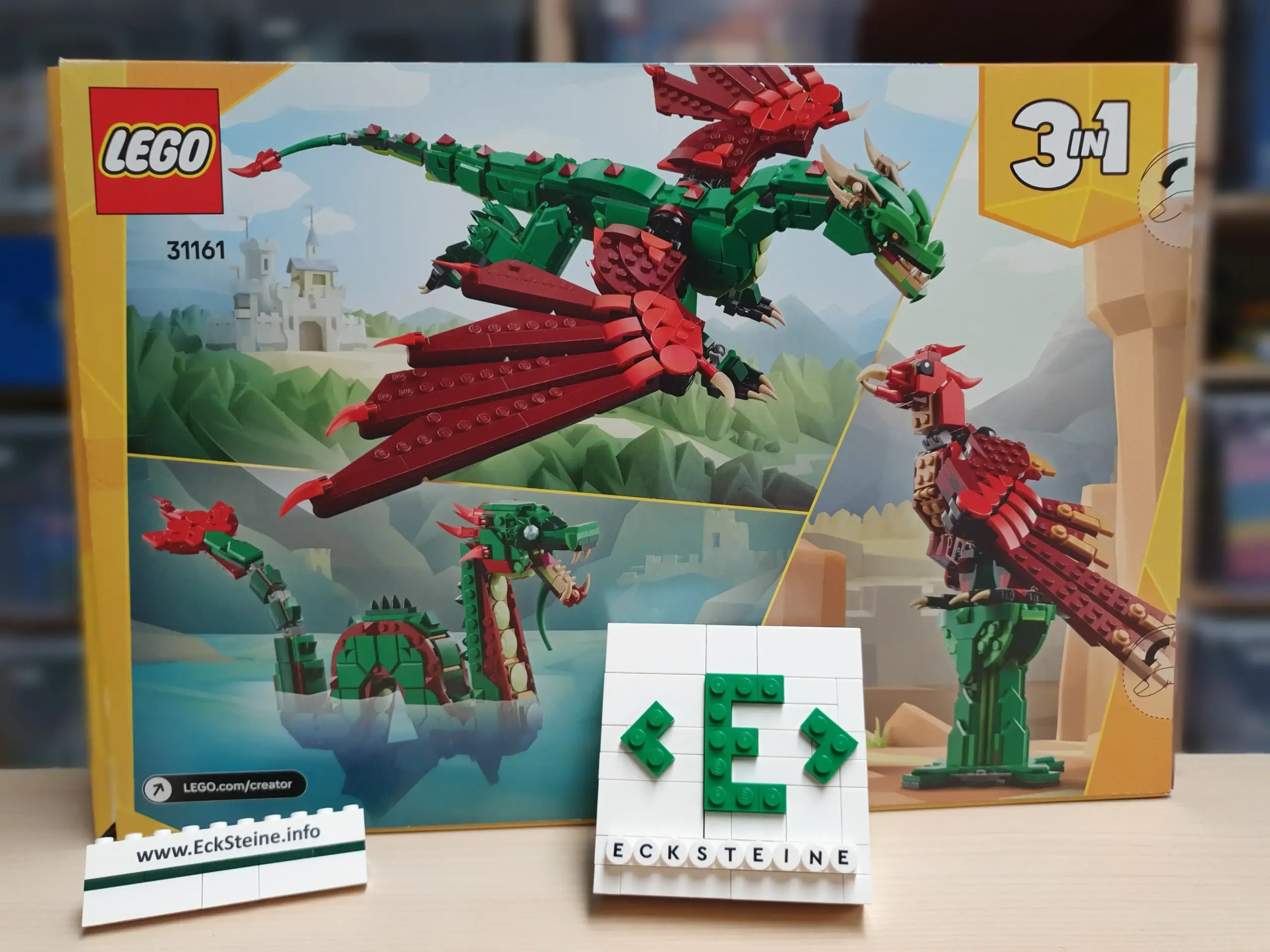 EckSteine Produktbild vom Set Grüner Drache der Marke LEGO mit der Setnummer 31161 aus der Kategorie CREATOR 3-IN-1.